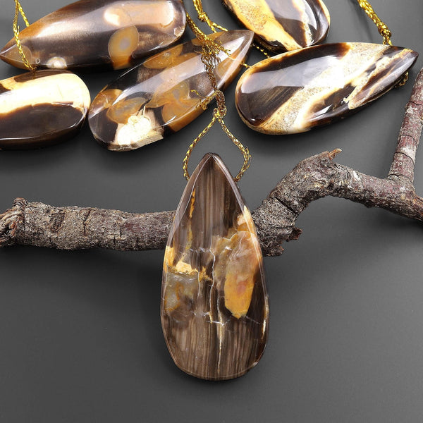 Rare Natural Australian Peanut Wood Top Side Drilled Long Teardrop Pendant A4