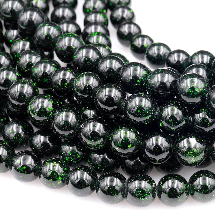 AAA Sparkling Green Goldstone 4mm 6mm 8mm 10mm Smooth Round Beads 15" Strand