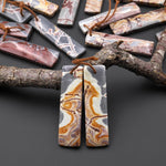 Natural Sonora Dendritic Rhyolite Jasper Long Rectangle Earring Drilled Gemstone Matched Beads Pair From Mexico