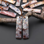 Natural Sonora Dendritic Rhyolite Jasper Long Rectangle Earring Drilled Gemstone Matched Beads Pair From Mexico