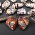 Natural Sonora Dendritic Rhyolite Jasper Freeform Organic Shape Earring Drilled Gemstone Matched Beads Pair From Mexico
