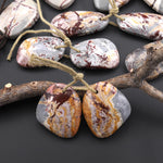 Natural Sonora Dendritic Rhyolite Jasper Freeform Organic Shape Earring Drilled Gemstone Matched Beads Pair From Mexico