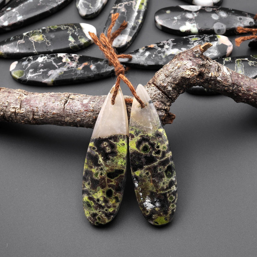 Natural Cherry Blossom Jasper Earring Pair Drilled Matched Teardrop Gemstone Beads