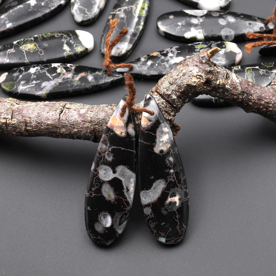 Natural Cherry Blossom Jasper Earring Pair Drilled Matched Teardrop Gemstone Beads
