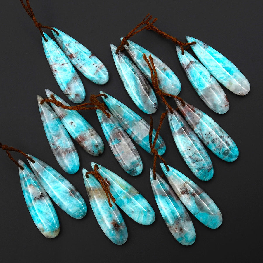 Natural Madagascar Blue Amazonite Teardrop Earring Drilled Matched Gemstone Bead Pair