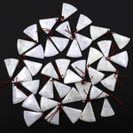 Icy Natural Real Genuine Burma White Jade Curved Fan Triangle Earring Pair Drilled Gemstone Matched Beads