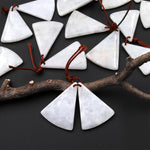 Icy Natural Real Genuine Burma White Jade Curved Fan Triangle Earring Pair Drilled Gemstone Matched Beads