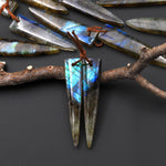 Flashy Natural Labradorite Earring Pair Dagger Elongated Tapered Spike Point Drilled Matched Gemstone Beads