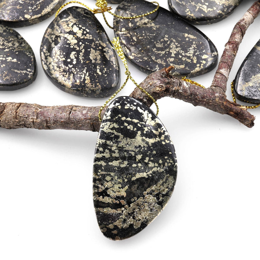 Rare Natural Pyrite in Magnetite Abstract Butterfly Wing Pendant Side Drilled Gemstone Focal Bead A1