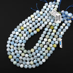 Gemmy Translucent Faceted Natural Aquamarine 7mm 8mm 10mm Round Beads 15.5" Strand