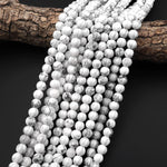 AAA Hand Carved Natural Howlite 8mm Round Melon Gemstone Beads