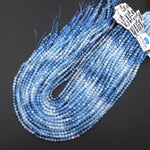 AAA Natural Blue Aquamarine 4mm Faceted Round Beads Multicolor Gradient Ombre Gemstone 15.5" Strand