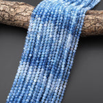 AAA Natural Blue Aquamarine 4mm Faceted Round Beads Multicolor Gradient Ombre Gemstone 15.5" Strand