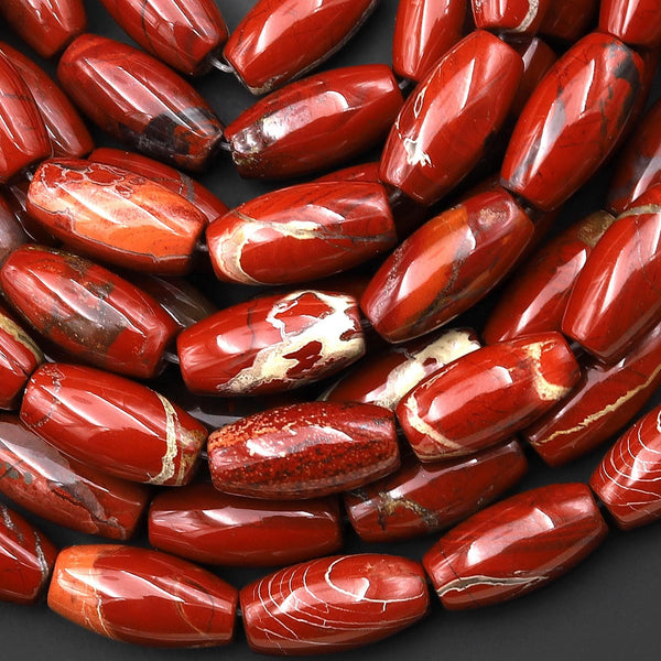 Natural Red Brecciated Jasper Smooth Cylinder Tube 18x10mm Beads Aka Red River Jasper 15.5" Strand