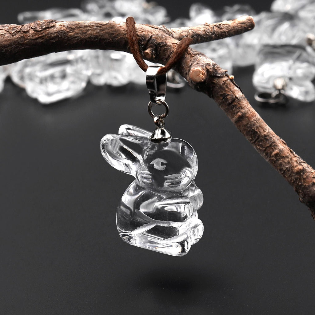 AAA Hand Carved Genuine Natural Rock Quartz Bunny Rabbit Pendant