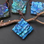 AAA Hand Carved Natural Labradorite Butterfly Diamond Square Pendant Side Drilled Gemstone Focal Bead