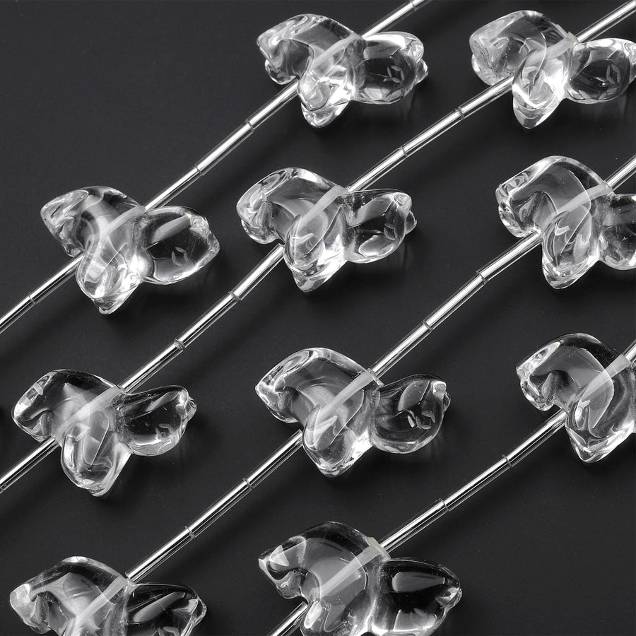 AAA Hand Carved Genuine Natural Rock Quartz Dog Center Drilled Focal Beads