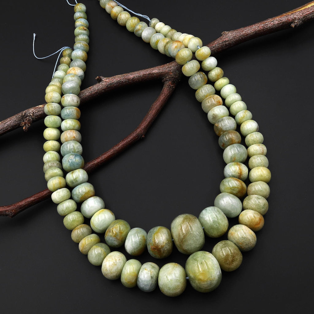 Large Graduated Natural Yellow Aquamarine Heliodor Thick Rondelle Beads Ready for Statement Necklace 18" Strand