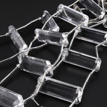 Double Center Drilled Real Natural Rock Crystal Quartz Smooth Rectangle Title Beads 8" Strand