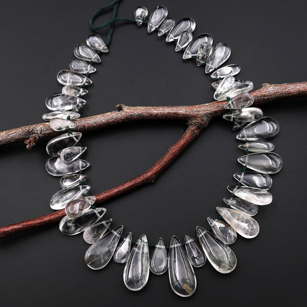 AAA Super Clear Natural Rock Crystal Quartz Smooth Teardrop Focal Beads Pendant Top Side Drilled 16" Strand