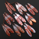 Natural Moroccan Red Lace Agate Long Slender Teardrop Earring Drilled Matched Gemstone Cabochon Bead Pair
