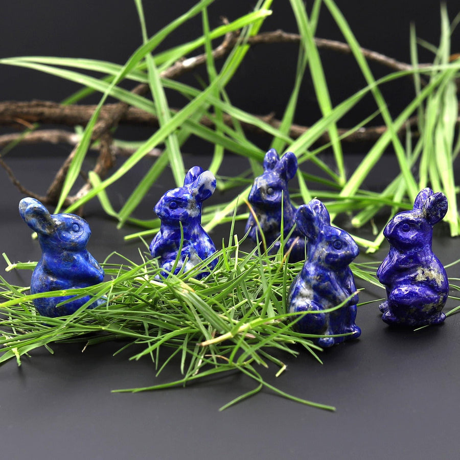 Hand-Carved Natural Blue Lapis Bunny Rabbit Figurine Crystal Miniature