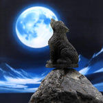 Hand-Carved Natural Labradorite Wolf Howling Full Moon Figurine Crystal Miniature
