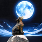 Hand-Carved Natural Labradorite Wolf Howling Full Moon Figurine Crystal Miniature