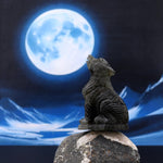 Hand-Carved Natural Labradorite Wolf Howling Full Moon Figurine Crystal Miniature