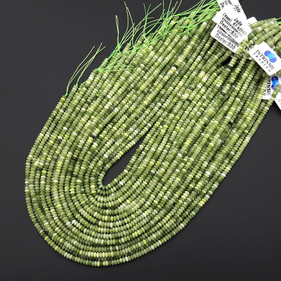 Faceted Natural Mustard Green Jade 4mm Thin Rondelle Beads Gemstone 15.5" Strand