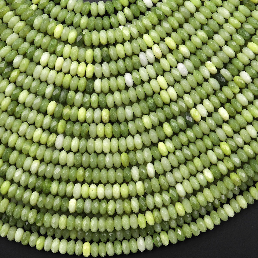 Faceted Natural Mustard Green Jade 4mm Thin Rondelle Beads Gemstone 15.5" Strand