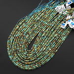 Real Natural Blue Green Golden Brown Turquoise 4mm Smooth Heishi Rondelle Beads Center Drilled 15.5" Strand