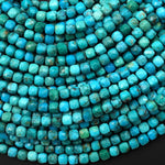 AAA Faceted Genuine Natural Blue Turquoise 4mm Cube Beads Gemstone 15.5" Strand