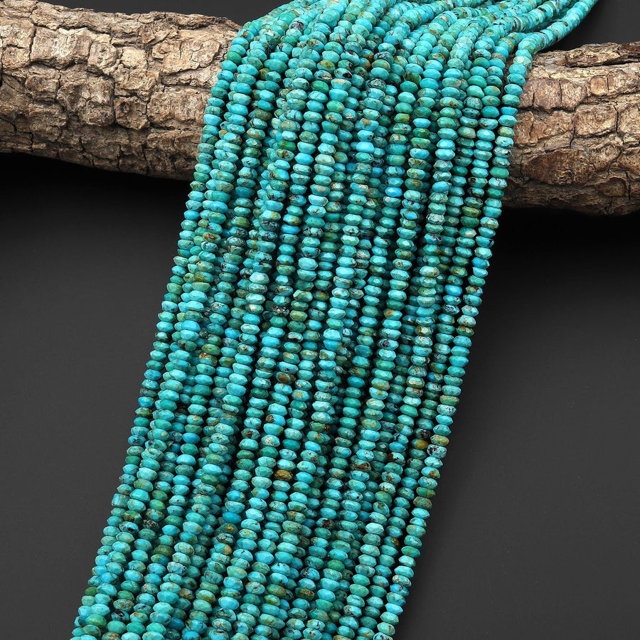 AAA Genuine Natural Blue Turquoise Faceted Thin Rondelle Saucer Beads Gemstone 15.5" Strand