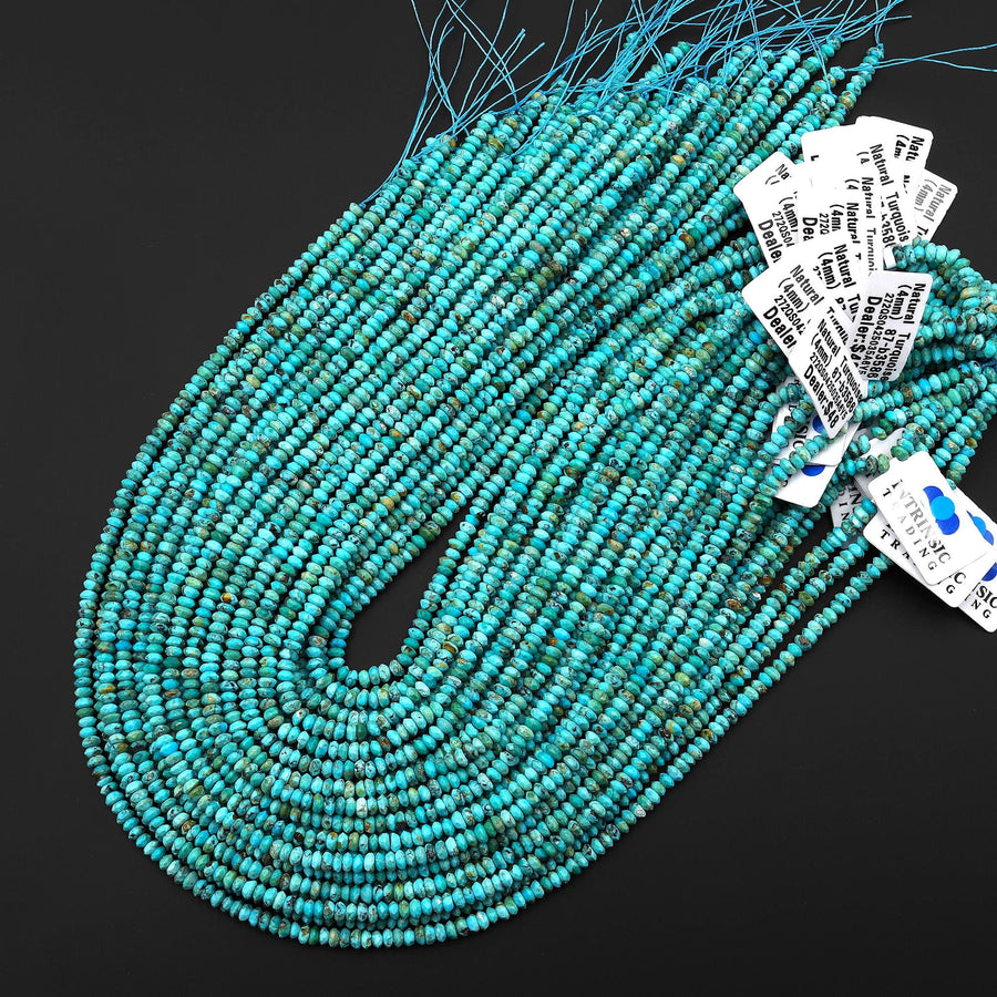 AAA Genuine Natural Blue Turquoise Faceted Thin Rondelle Saucer Beads Gemstone 15.5" Strand