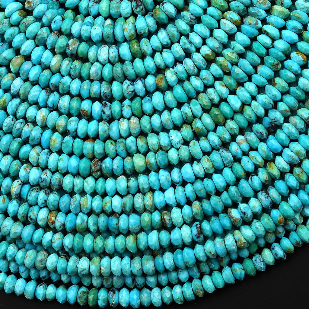 AAA Genuine Natural Blue Turquoise Faceted Thin Rondelle Saucer Beads Gemstone 15.5" Strand