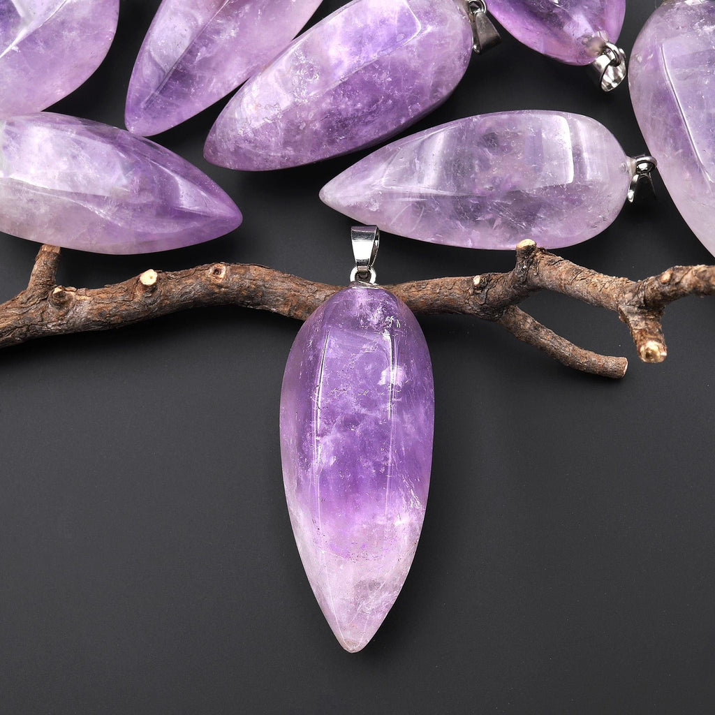 Natural Violet Purple Amethyst Pendant Teardrop Translucent Crystal Pendulum A1