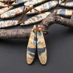 Natural Slate Blue Conglomerate Jasper Earring Pair Long Thin Teardrop Cabochon Pair Drilled Matched Gemstone Beads