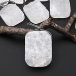 AAA Natural Rock Quartz Druzy Pendant 30x40mm Rectangle Top Side Drilled Pristine White Icy Crystal A1