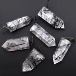 AAA Natural Black Tourmaline Rutilated Quartz Obelisk Point Pendant Side Drilled Long Crystal Tower