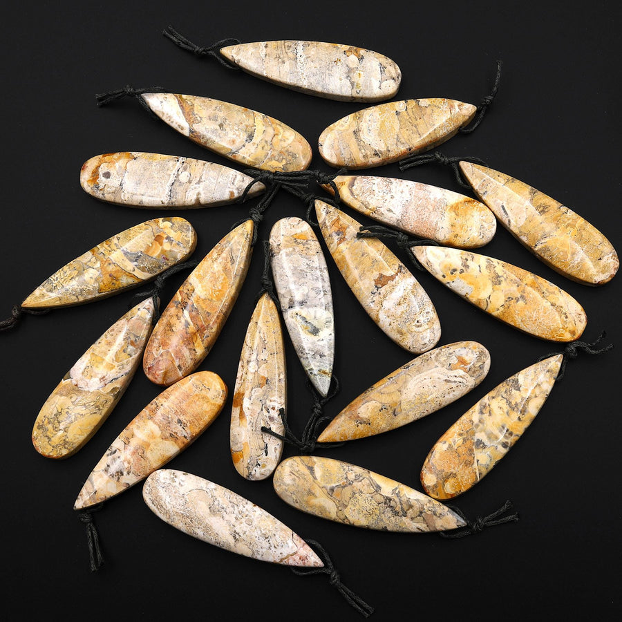 Natural Mexican Yellow Galaxy Jasper Pendant Top Side Drilled Long Teardrop Pendant