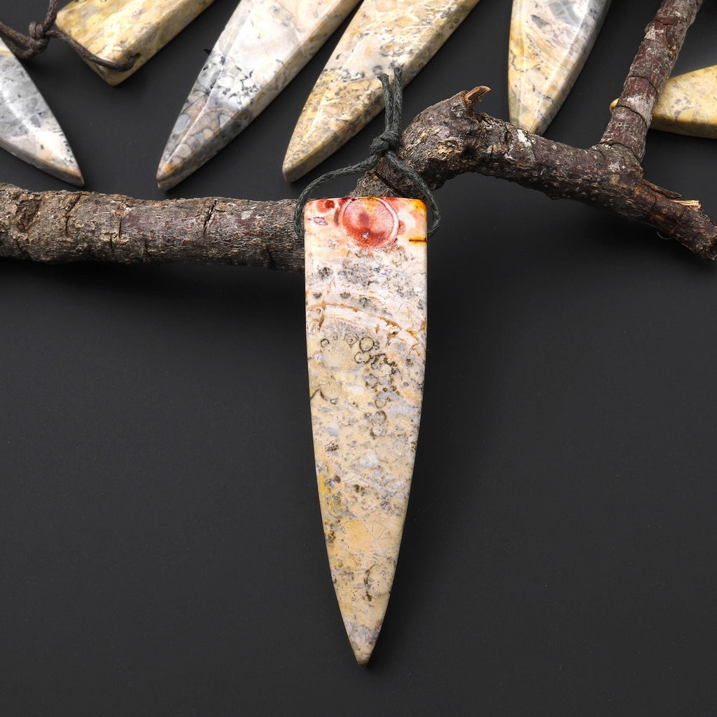Rare Natural Galaxy Jasper Pendant Top Side Drilled Long Dagger Pendant A2