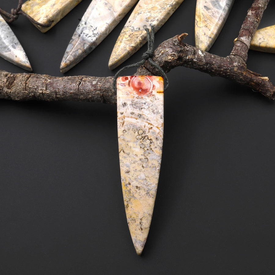Rare Natural Galaxy Jasper Pendant Top Side Drilled Long Dagger Pendant A2