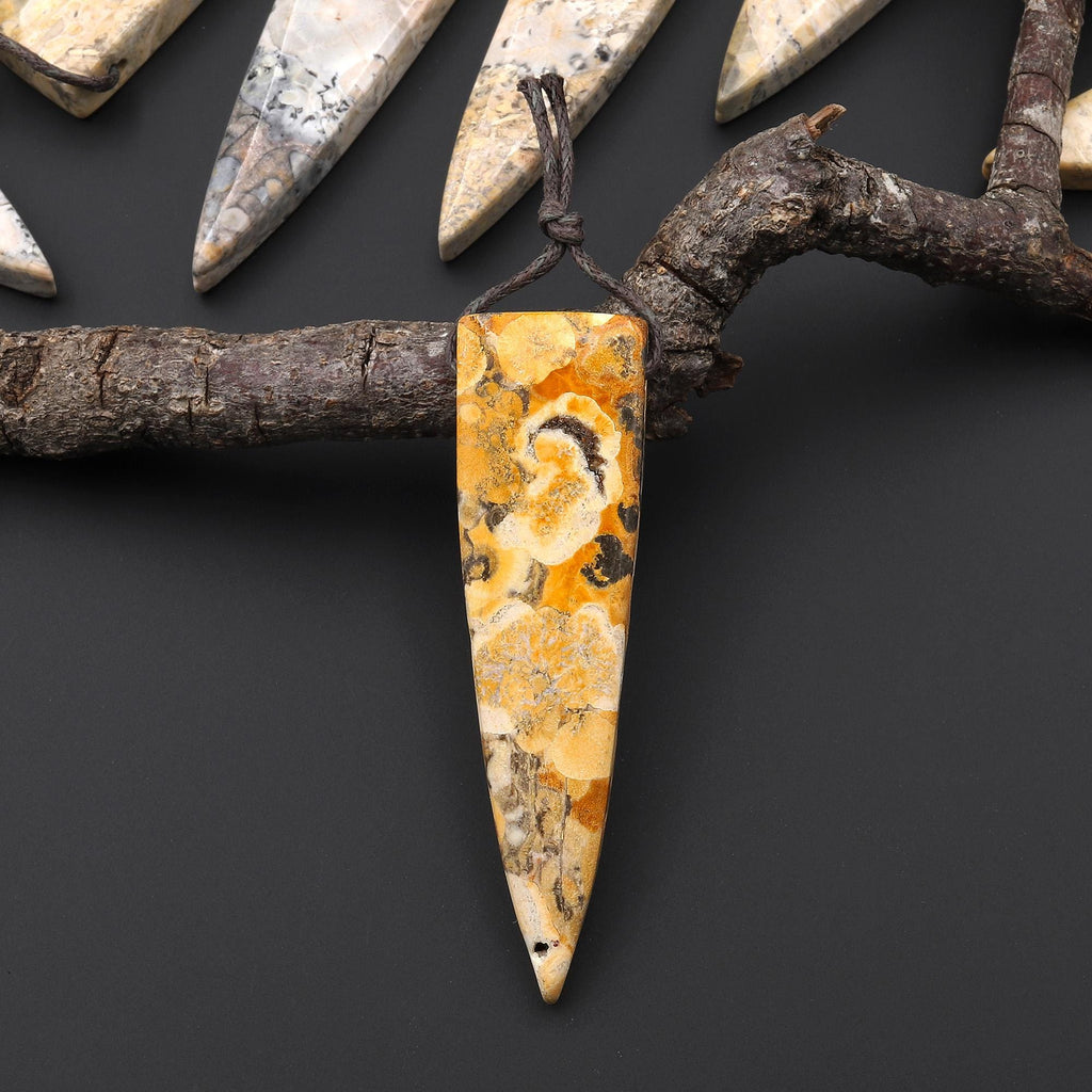 Rare Natural Galaxy Jasper Pendant Top Side Drilled Long Dagger Pendant A3