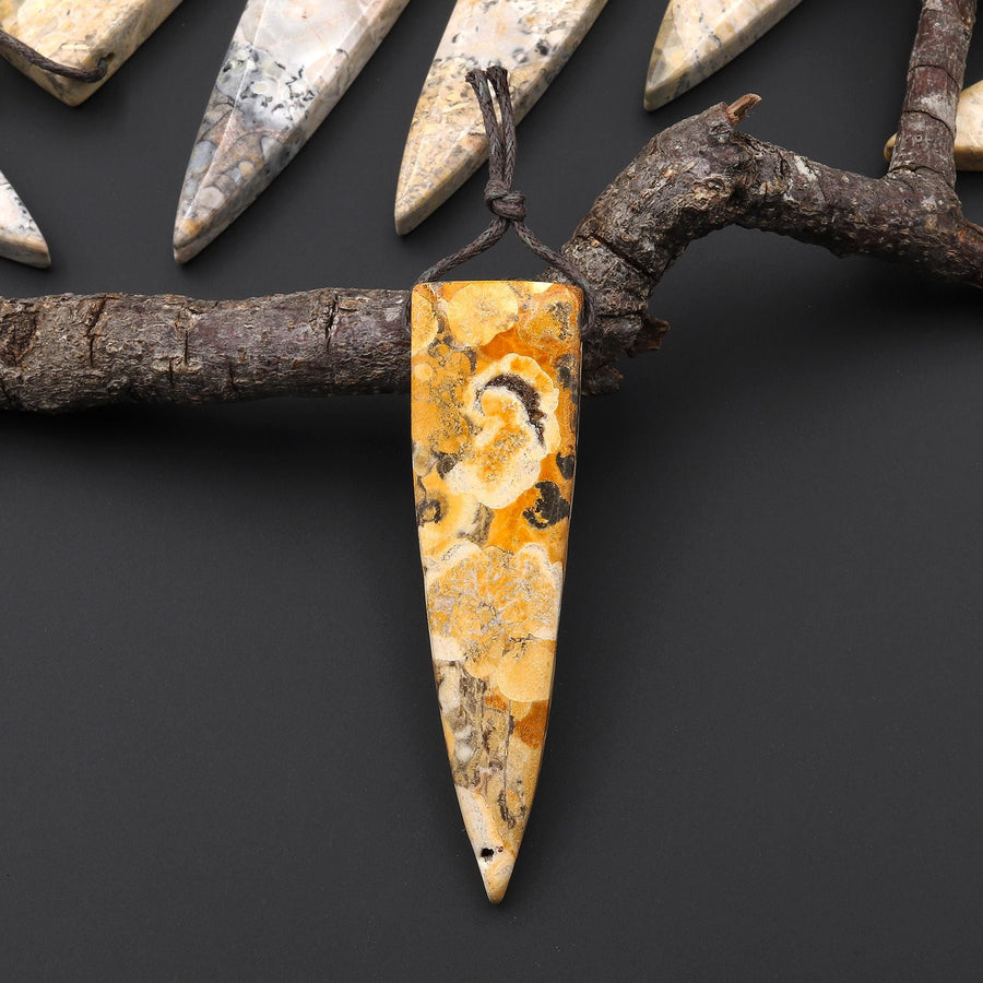 Rare Natural Galaxy Jasper Pendant Top Side Drilled Long Dagger Pendant A3