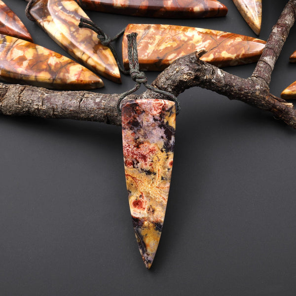 Natural Bird's Eye Rhyolite Pendants Long Dagger Triangle Focal Bead Earthy Red Brown Jasper From Mexico A4