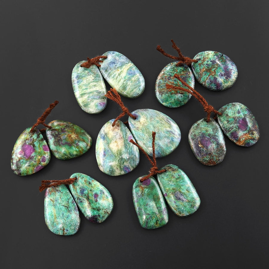 Natural Ruby Fuchsite Earring Pair Freeform Matched Gemstone Beads