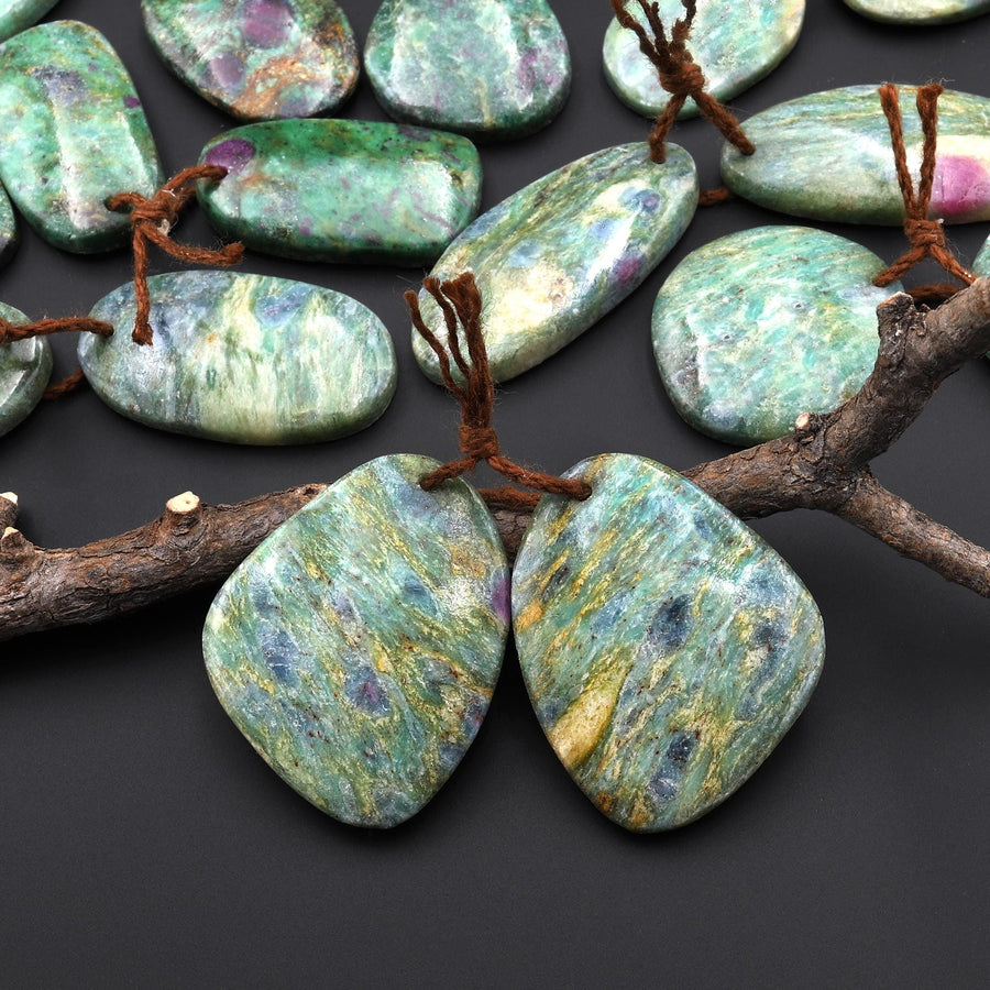Natural Ruby Fuchsite Earring Pair Freeform Matched Gemstone Beads