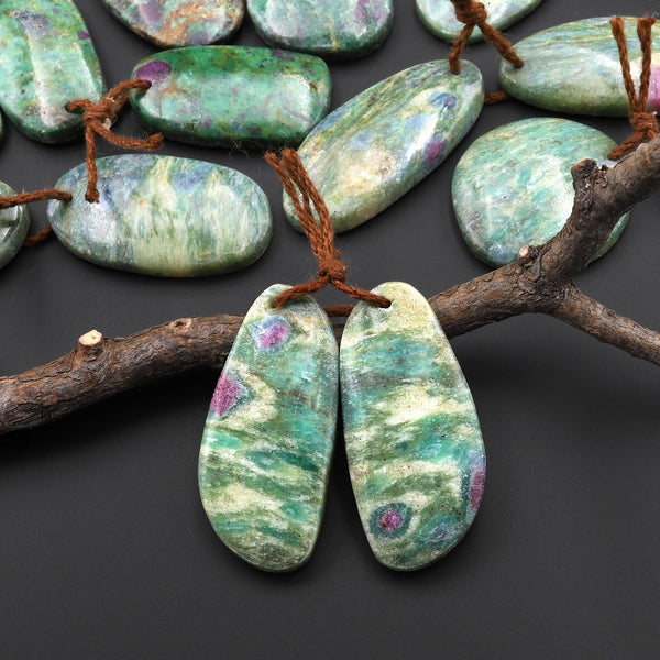 Natural Ruby Fuchsite Earring Pair Freeform Matched Gemstone Beads A3