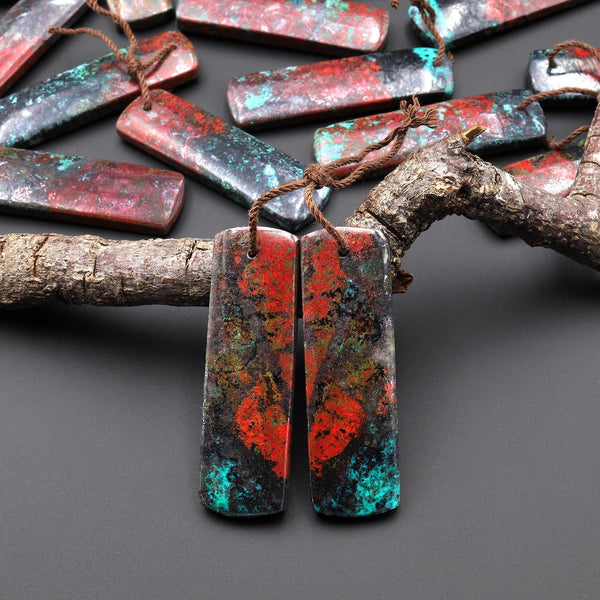Natural Sonora Sunrise Red Cuprite Rectangle Earring Pair Drilled Matched Gemstone Beads A11